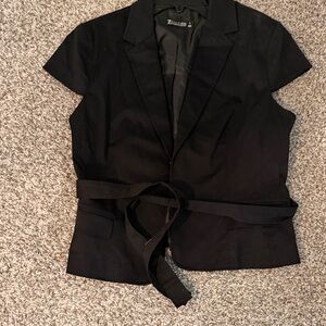 New York & Company Black Short Sleeve Blazer with Belt